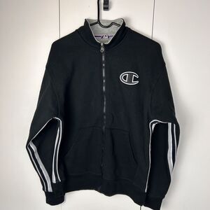 Champion Jacket Men's M Full Zip Black Logo Front Pocket Sweatshirt